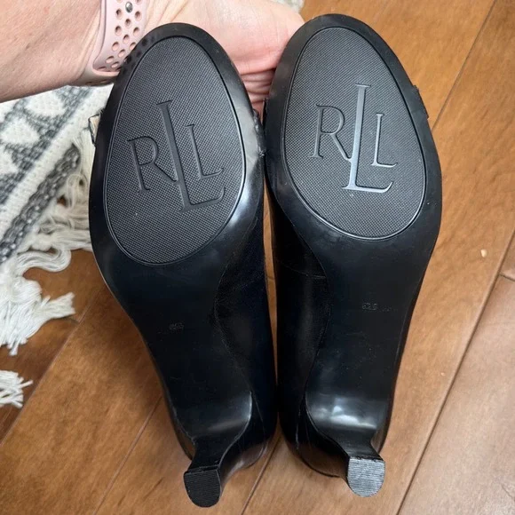 Lauren Ralph Lauren Black Leather Block Heel Pumps Buckle Womens 6.5 New w Flaws - Picture 5 of 9